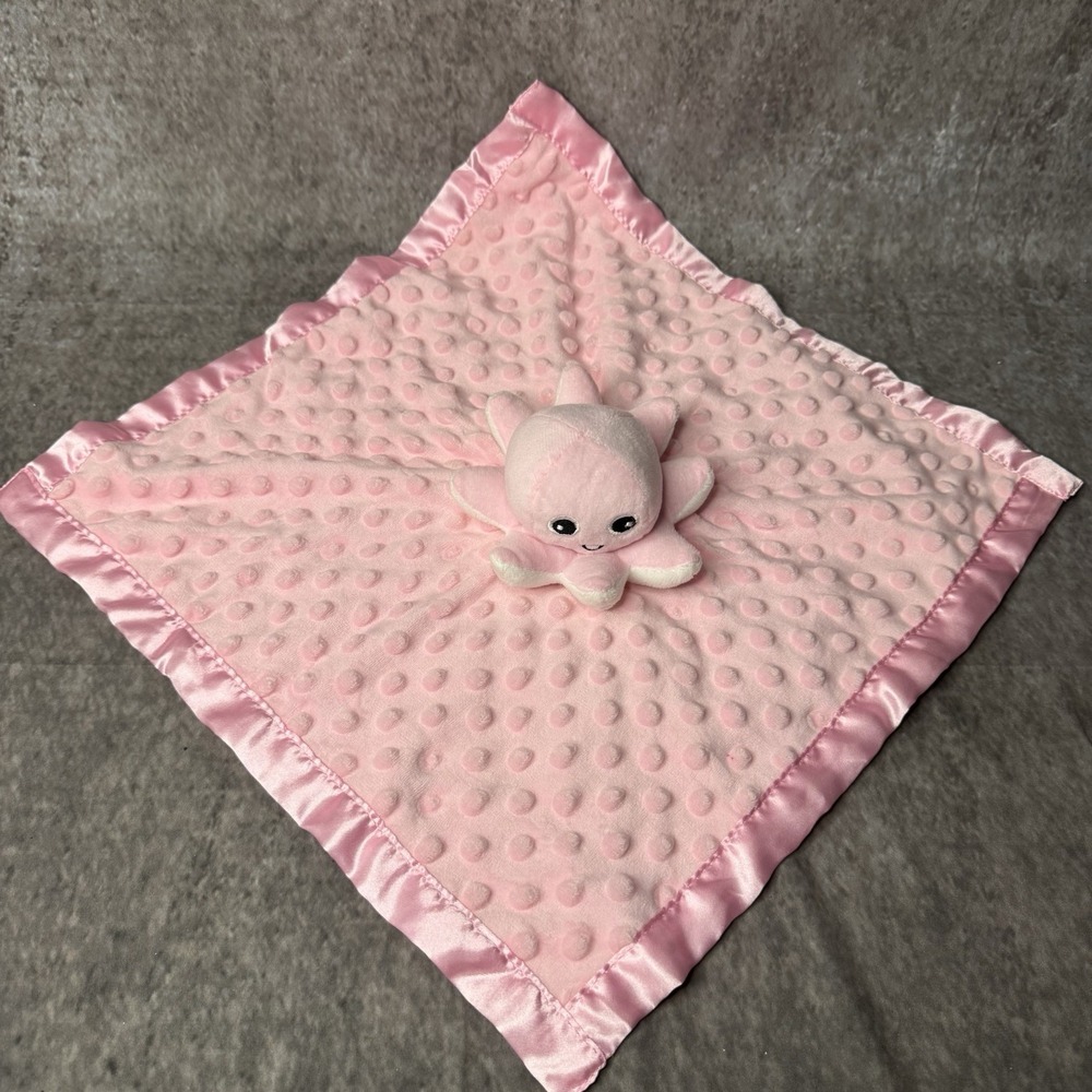 Pink Octopus Lovey Security Blanket Minky Dot Satin Trim Baby Comforter